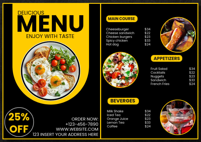 Price Label For Menu Examples Restaurant food menu and price list with 25% off Template | PosterMyWall