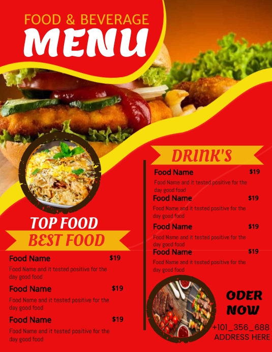 Menu Background Advert Restaurant food menu flyer, design poster ad Template | PosterMyWall