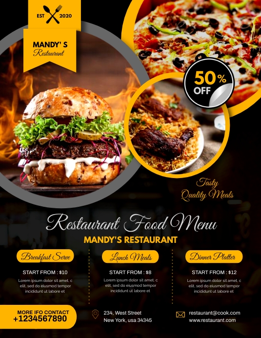 Restaurant food menu flyer template | PosterMyWall