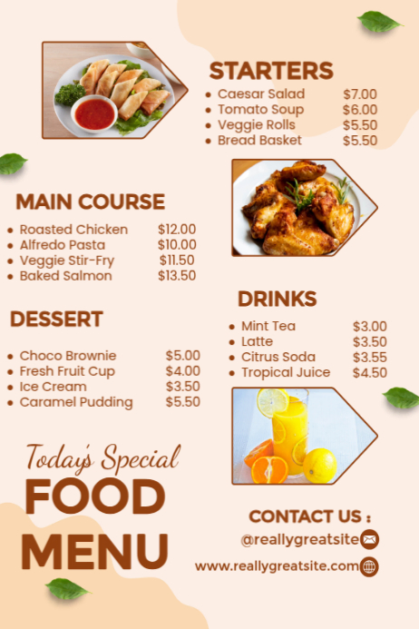 Menu Poster Layout Examples Restaurant Food Menu Poster Template | PosterMyWall