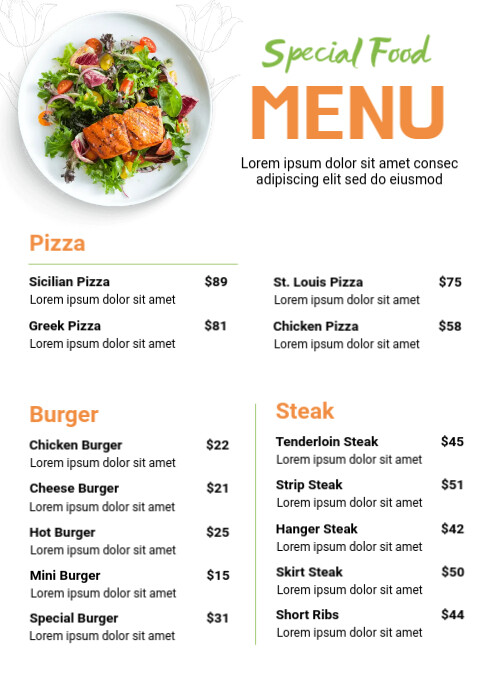 Restaurant Food Menu Template | PosterMyWall