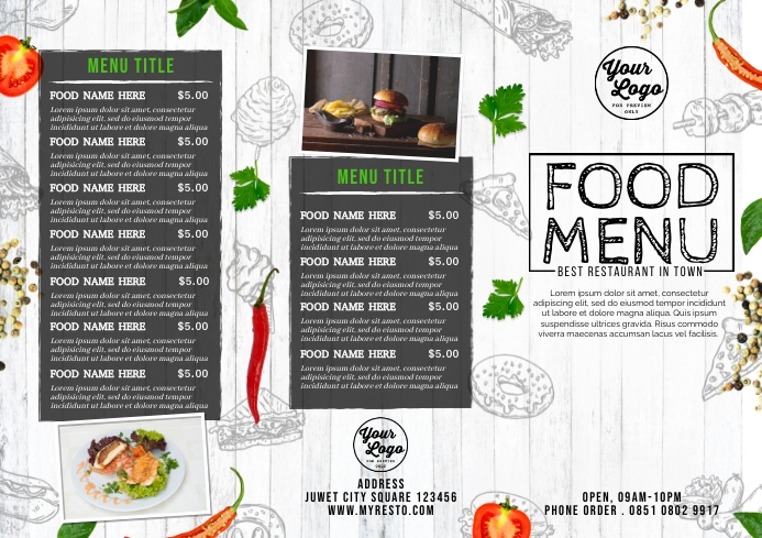 Restaurant Food Menu TriFold Template A4