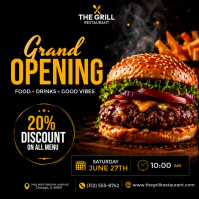 Restaurant Grand Opening Burger Flyer | Fast Food Opening Event Poster | BBQ Grill Restaurant Promot Kvadrat (1:1) template