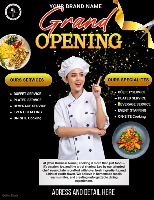 Restaurant Grand Opening Flyer Folheto (US Letter) template