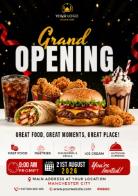 黑色 Restaurant Opening A4 Template