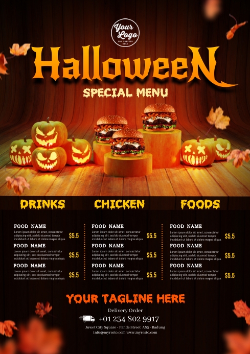 Restaurant Halloween Menu Flyer Template A4