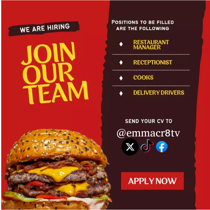 Restaurant hiring flyer design template | PosterMyWall