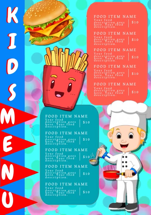 Restaurant Kids food Menu Template | PosterMyWall