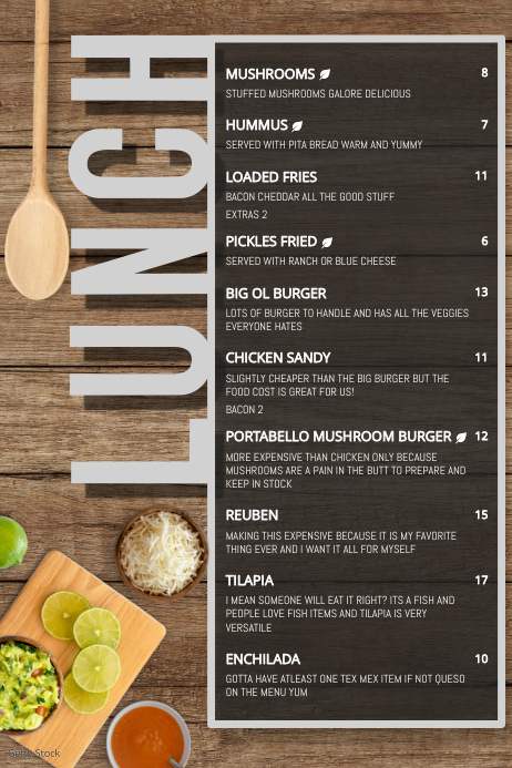 RESTAURANT LUNCH MENU Template | PosterMyWall