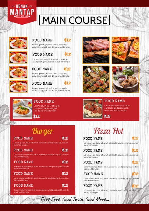 Restaurant Main Course Food Menu Flyer Template | PosterMyWall