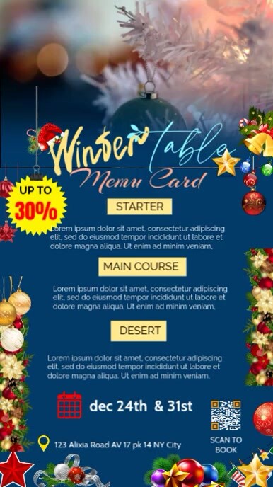restaurant menu christmas offer poster История на Instagram template