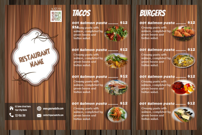 Restaurant Menu Design - Wooden Плакат template