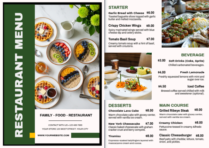 Restaurant menu A4 template
