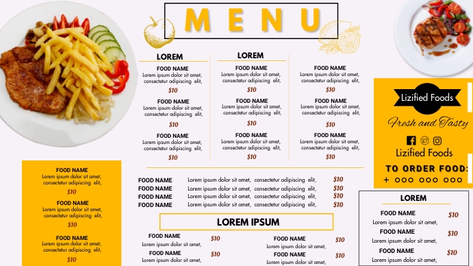 Restaurant Menu Ecrã digital (16:9) template