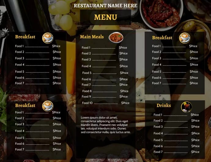 Restaurant menu digital display Flyer (US Letter) template
