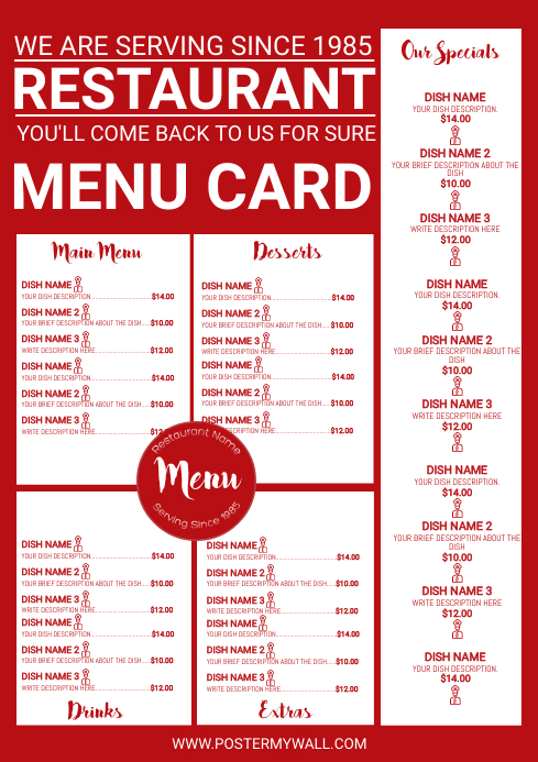 Restaurant Menu Flyer Editable Printable Temp Template PosterMyWall