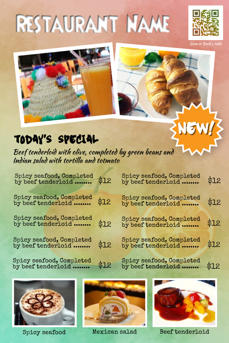 Plantilla De Volante Del Menu Del Restaurante Con Un Fondo De Color Afrutado Postermywall