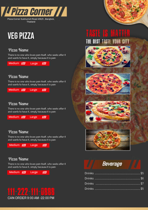 Club Menu Template Design Restaurant menu food pizza and drinks club Template | PosterMyWall