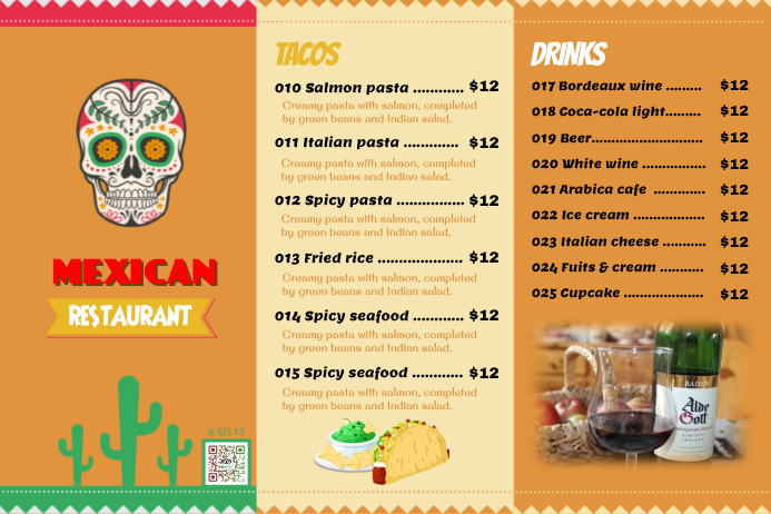 Меню мексиканского ресторана с ценами Меню мексиканского ресторана с ценами