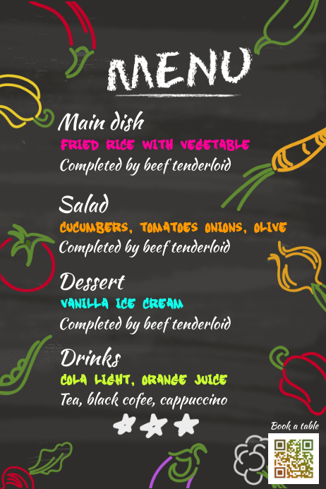 Plantilla De Menu De Restaurante De Comida Fresca Fondo De Pizarra Postermywall