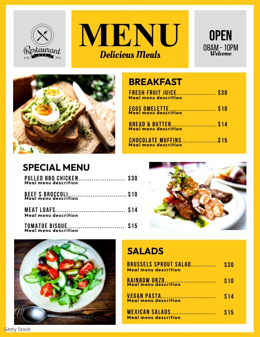 Restaurant menu printable design template PosterMyWall Restaurant menu printable design template PosterMyWall