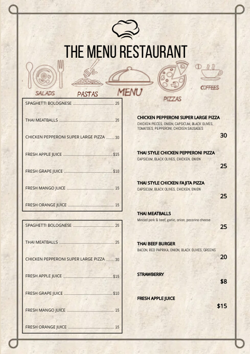 Restaurant Menu Template A4