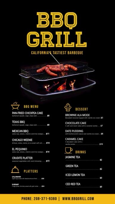 Restaurant menu with black background งานแสดงผลงานแบบดิจิทัล (9:16) template