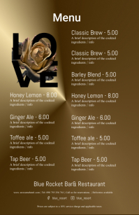 Restaurant menu: (gold rose) Half Page Wide template