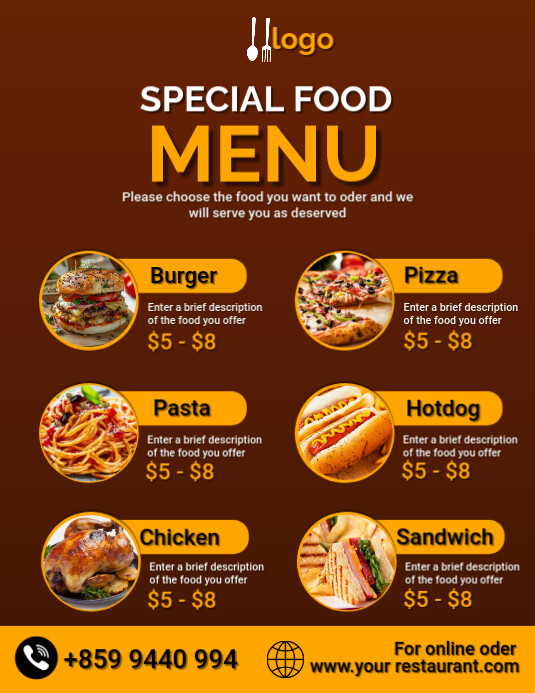 restaurant menus Flyer (US Letter) template