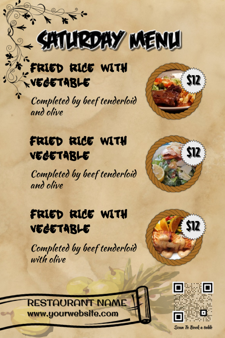 Restaurant Poster Menu Flyer Vintage Style Template