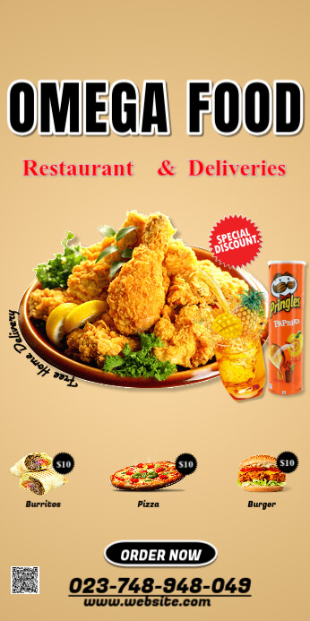 Restaurant  Roll Up Banner 3' × 6' template