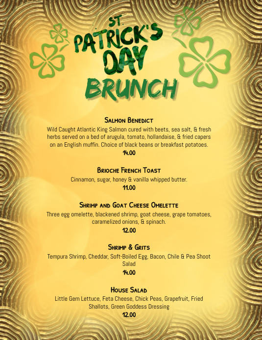 Restaurant Saint Patrick S Day Brunch Menu Template