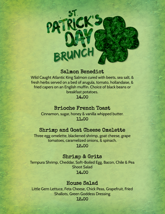 Copy of Restaurant Saint Patrick's Day Brunch Menu PosterMyWall