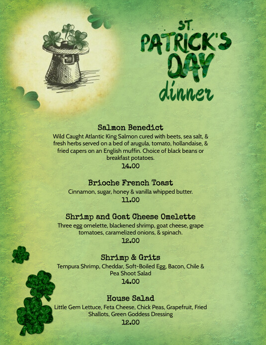 Restaurant Saint Patrick's Day Brunch Menu Template PosterMyWall