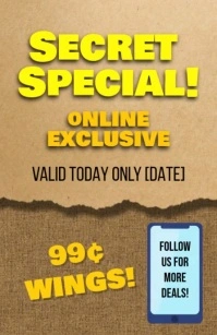 Restaurant Secret Daily Special Online Exclusive Promotion Half Page Wide template