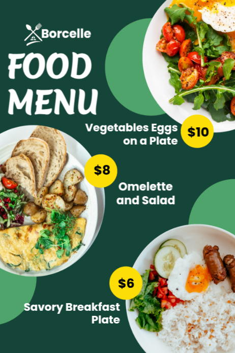 Green Food Menu Posters Template | PosterMyWall