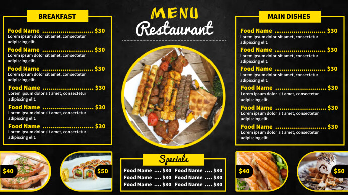 Restaurant special menu design template Display digitale (16:9)