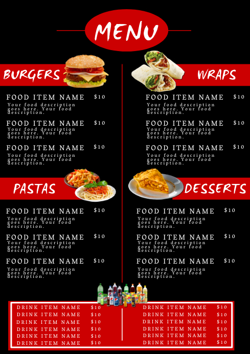 Restaurant Take Away food Menu Template | PosterMyWall