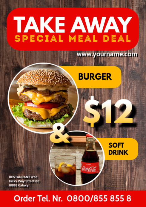 Restaurant Take Out Away Fast Food Offer Ad Template | PosterMyWall