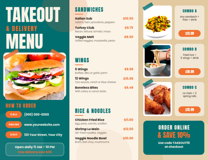 Plantilla de Restaurant Takeout Menu | PosterMyWall