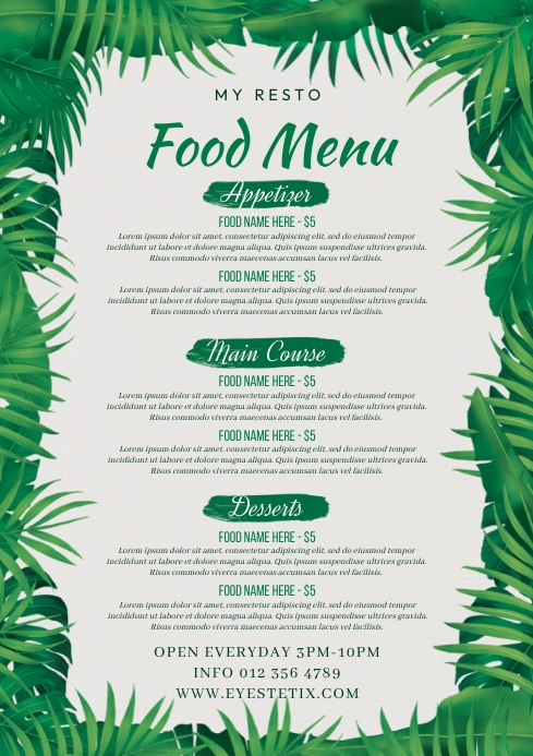 Restaurant Tropical Menu Template PosterMyWall Restaurant Tropical Menu Template PosterMyWall