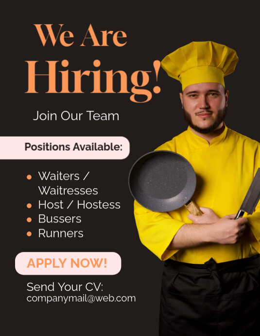 Restaurant Waiter & Waitress Hiring Flyer Template Pamflet (VSA Brief)