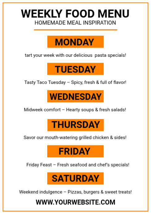 Copy of Restaurant Weekly Menu Poster Template | PosterMyWall
