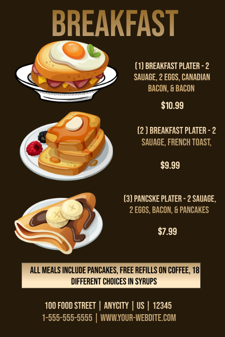 Restuarant Breakfast Menu Template  PosterMyWall