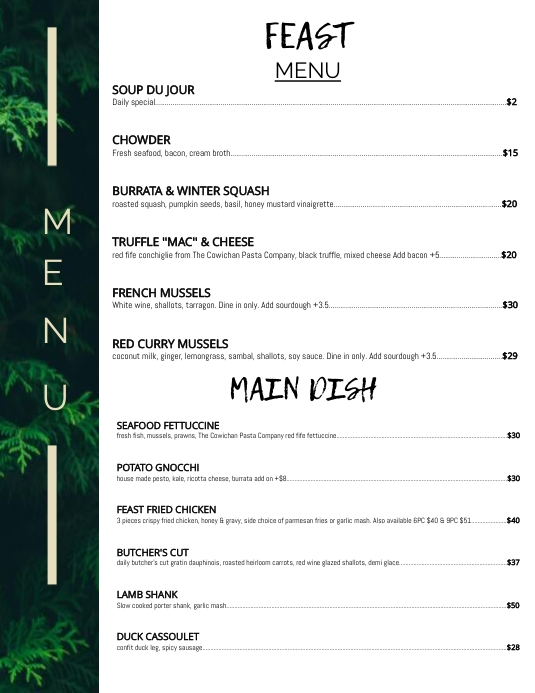 RESTURANT MENU Pamflet (Letter AS) template