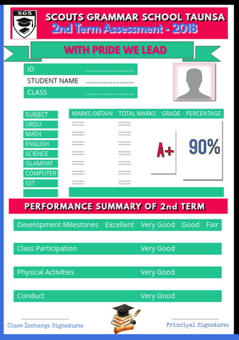 Result Making Design RESULT CARD SCOUTS GRAMMAR SCHOOL TAUNSA Template | PosterMyWall