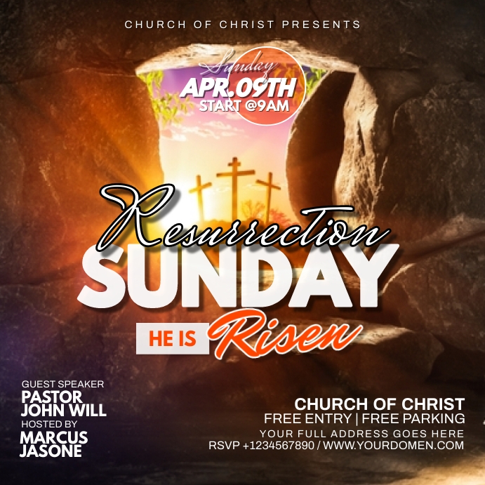 Small Church Resurrection Program Resurrection sunday church service Template | PosterMyWall