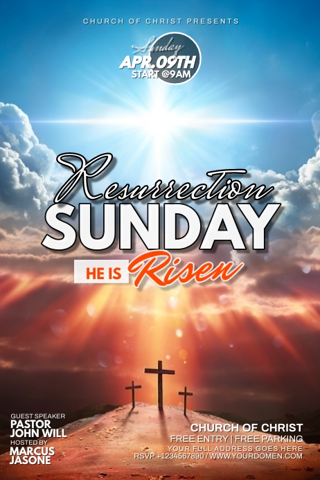 Resurrection Program Banner Resurrection sunday church service Template | PosterMyWall