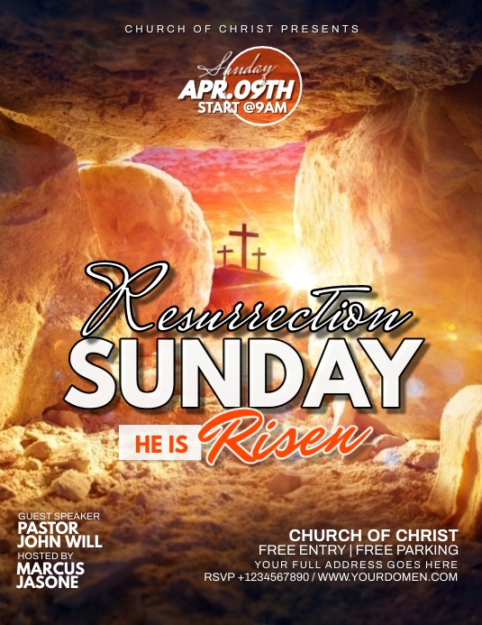 Resurrection Programs Template Resurrection sunday church service Template | PosterMyWall