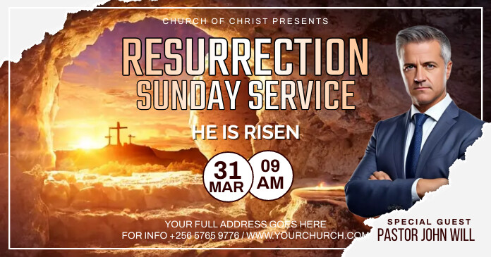 Small Church Resurrection Program Resurrection sunday service Template | PosterMyWall